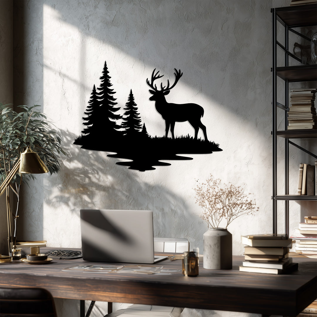 Forest Reflection Deer Metal Wall Art – Rustic Nature Décor