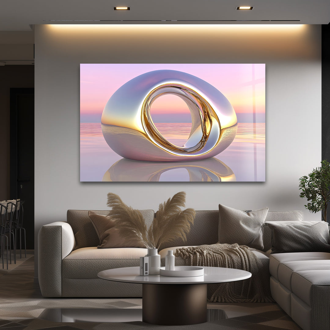 Lumina Dawn Sculpture – Polished Chrome Orb Glass Wall Art