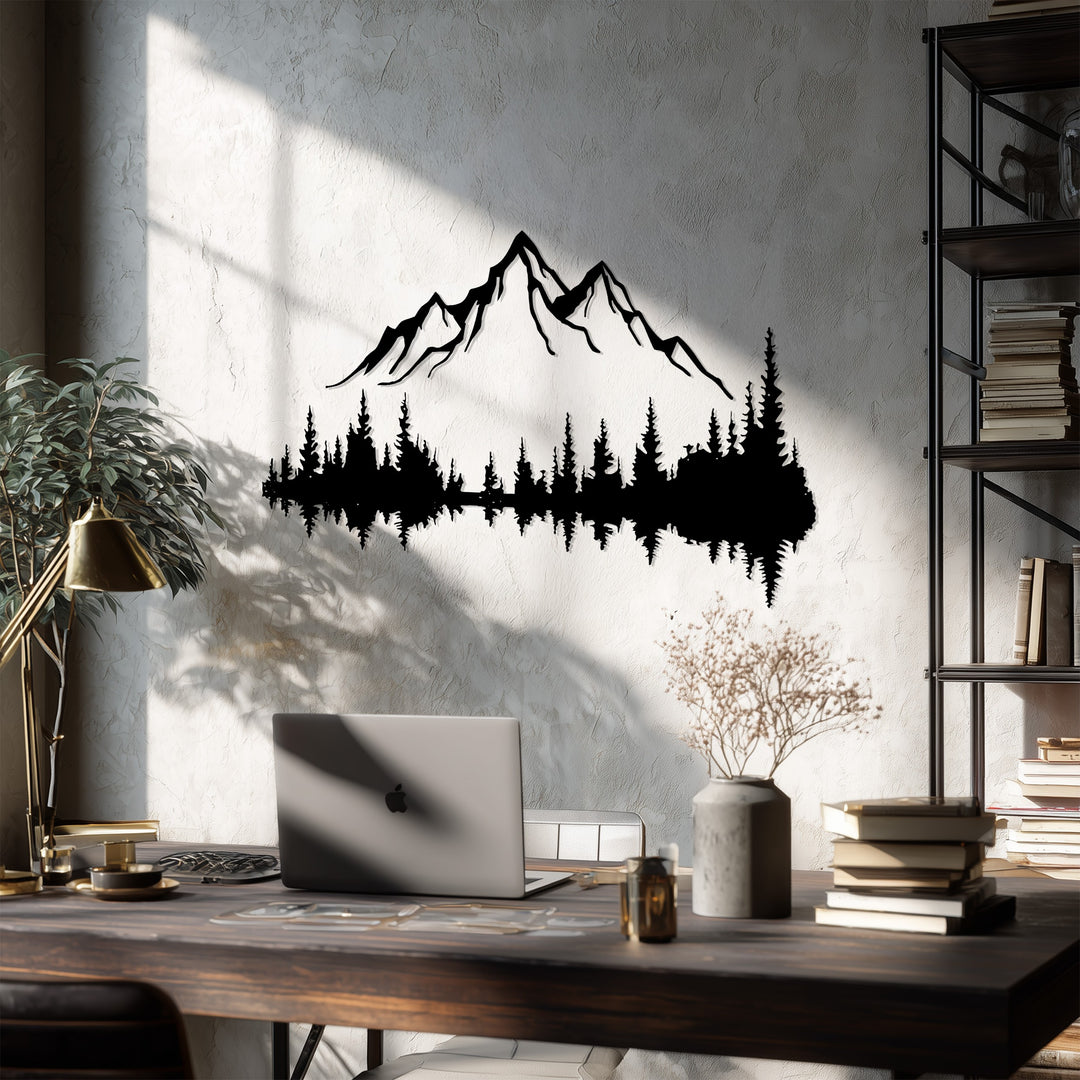 Rustic Mountain Landscape Metal Wall Art – Forest Reflection