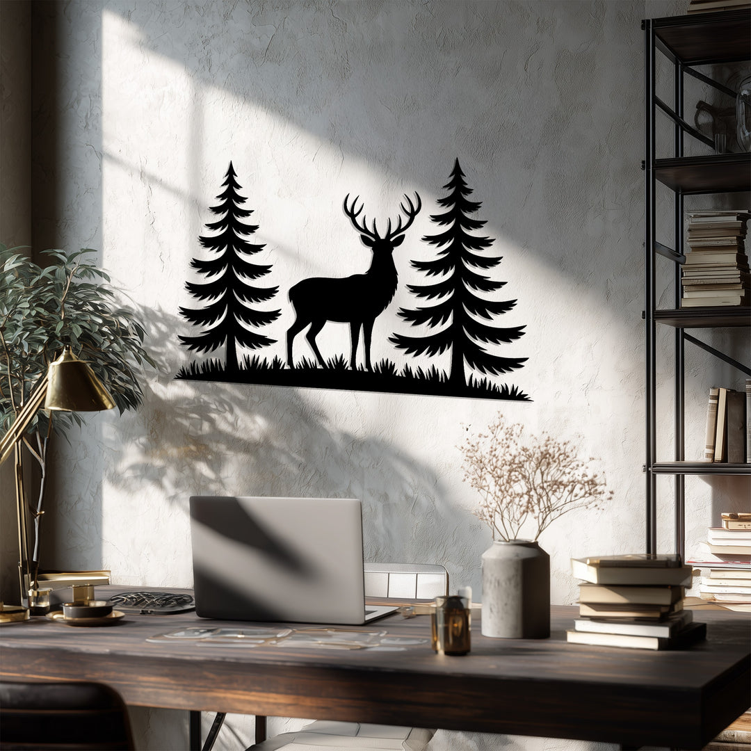 Serene Forest Deer Metal Wall Art – Rustic Cabin Décor