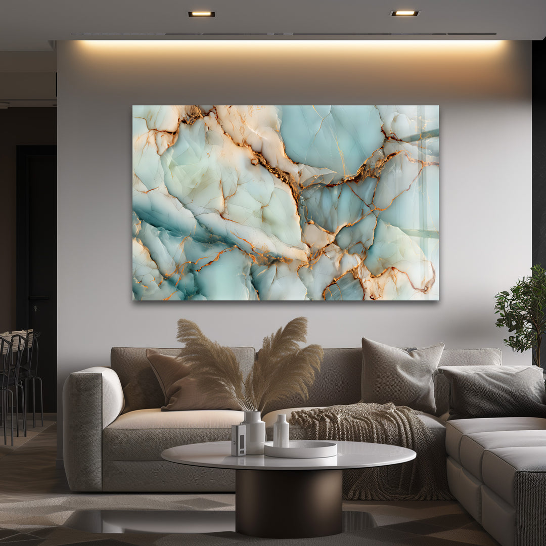 Crystalline Veins – Aqua Marble Glass Wall Art