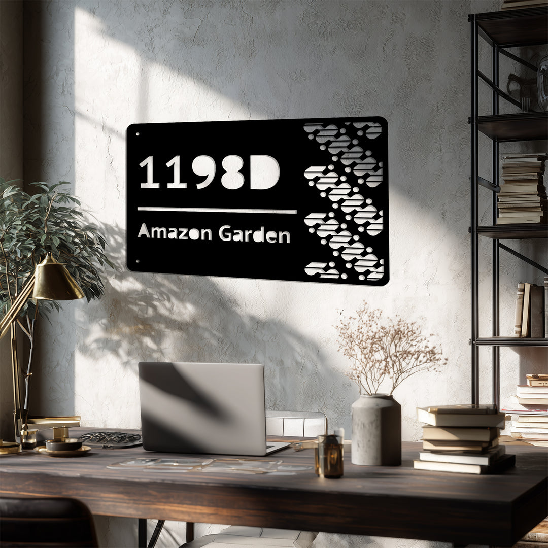 Custom Metal Address Plaque – Modern House Number Sign with Decorative Pattern