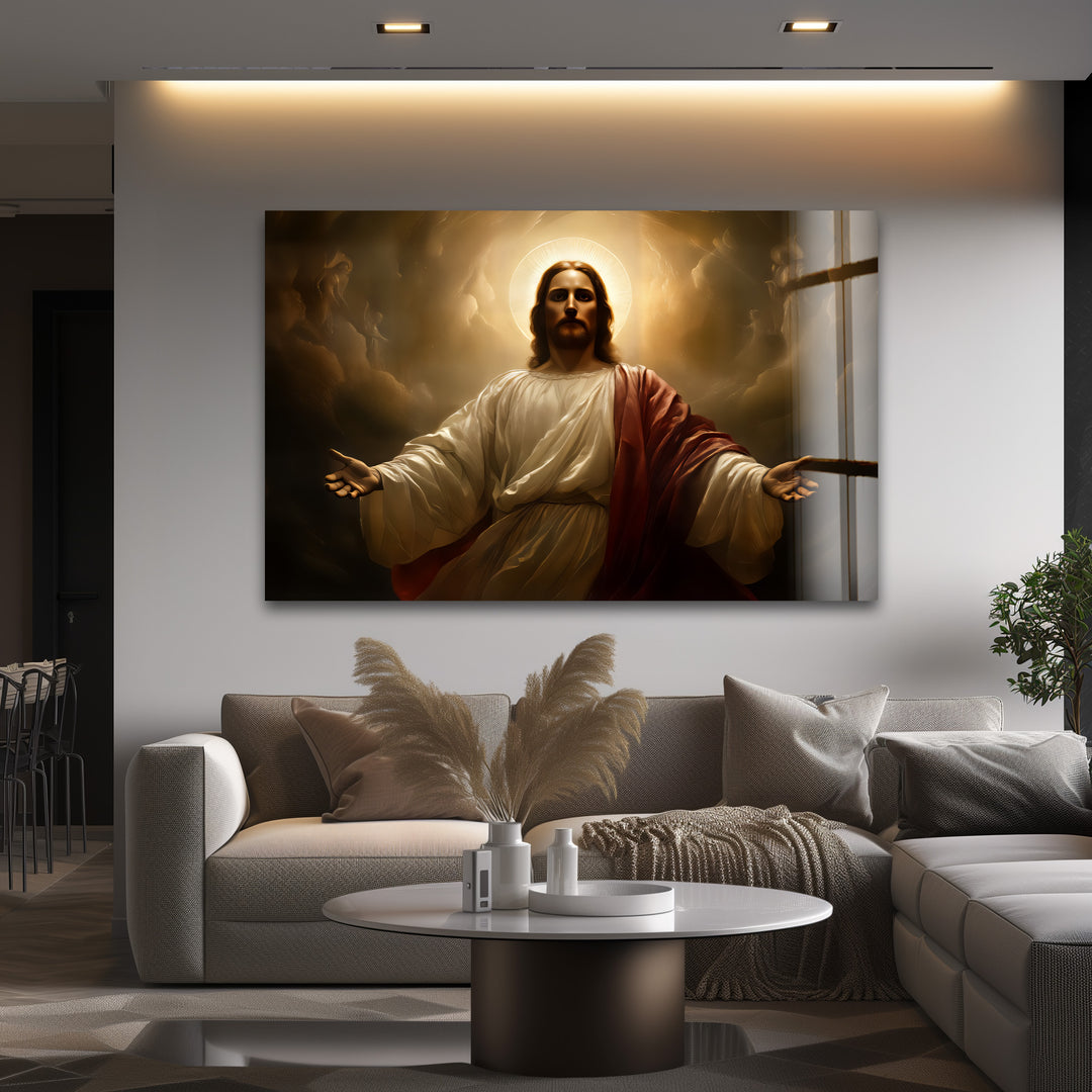 Divine Light – Sacred Jesus Portrait Glass Wall Art