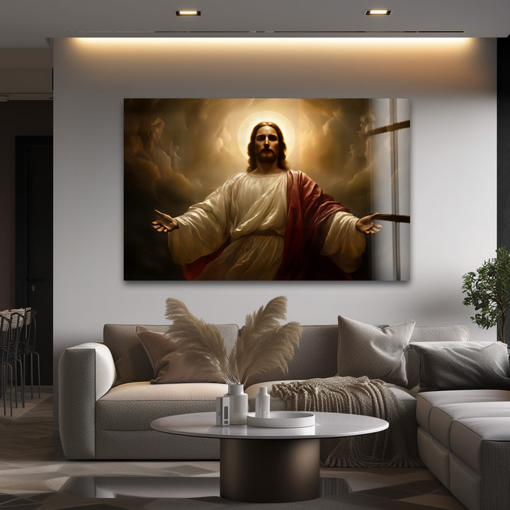 Divine Light – Sacred Jesus Portrait Glass Wall Art