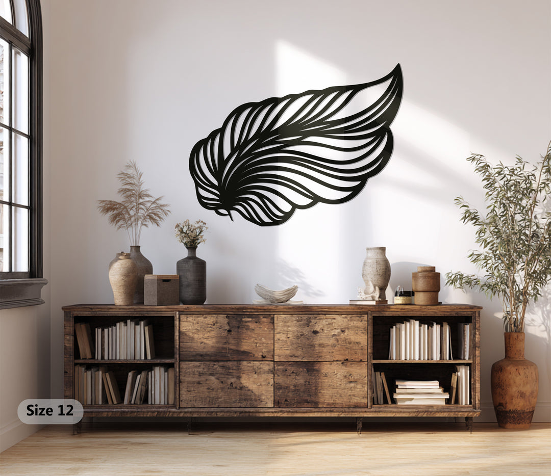 Elegant Wing Feather Metal Wall Art – Modern Black Décor