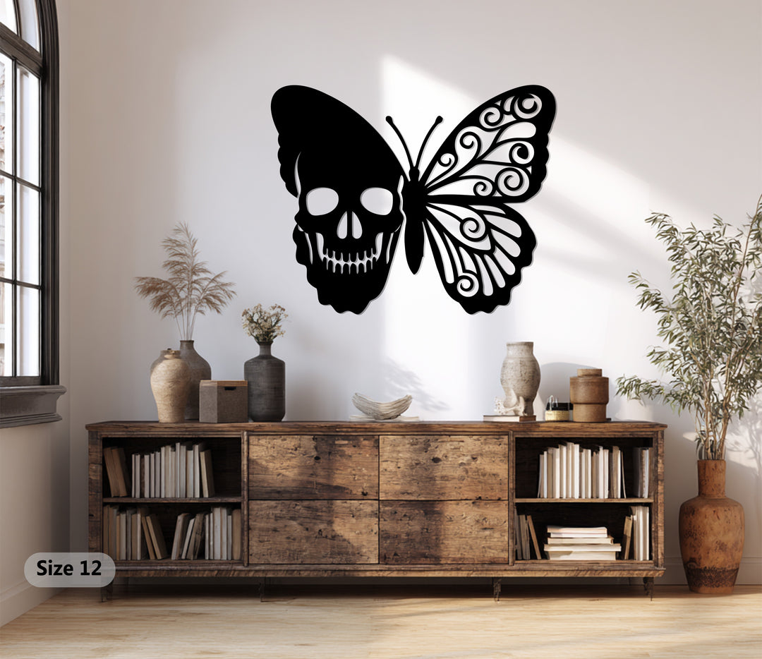 Skull Butterfly Metal Wall Art – Gothic Elegance in Modern Design