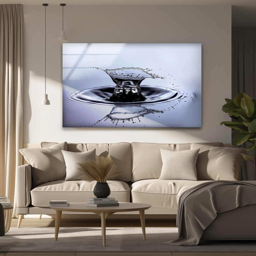 Aqua Impact Moment – Black & Silver Water Splash Glass Wall Art
