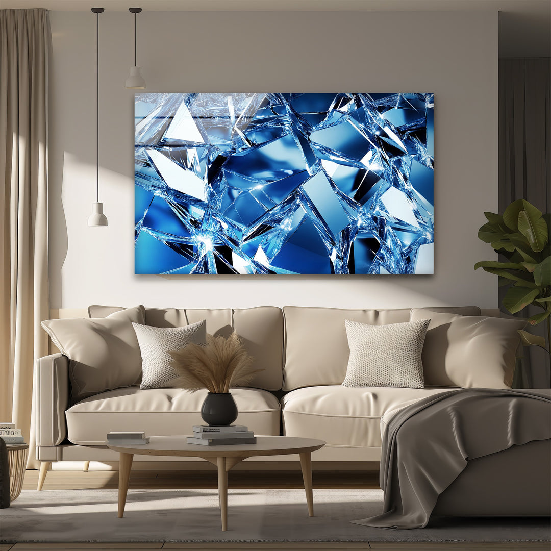 Crystal Shatter Blue – Abstract Faceted Ice Glass Wall Art