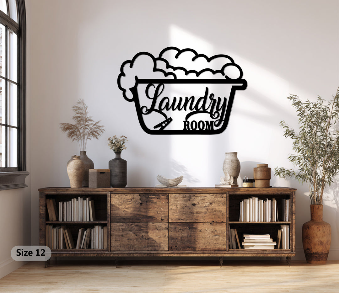 Laundry Room Metal Wall Art with UV Print – Vintage Wash Tub Design