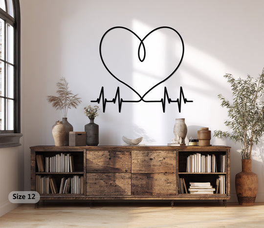 Highlighting the layering effect, this modern infinite heart pulse showcases striking metal wall decor with subtle shadows that enhance its depth and artistic expression.