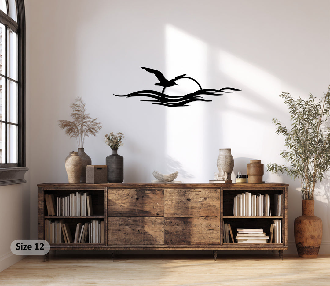 Flying Seagull Sunset Metal Wall Art – Coastal Minimalist Décor