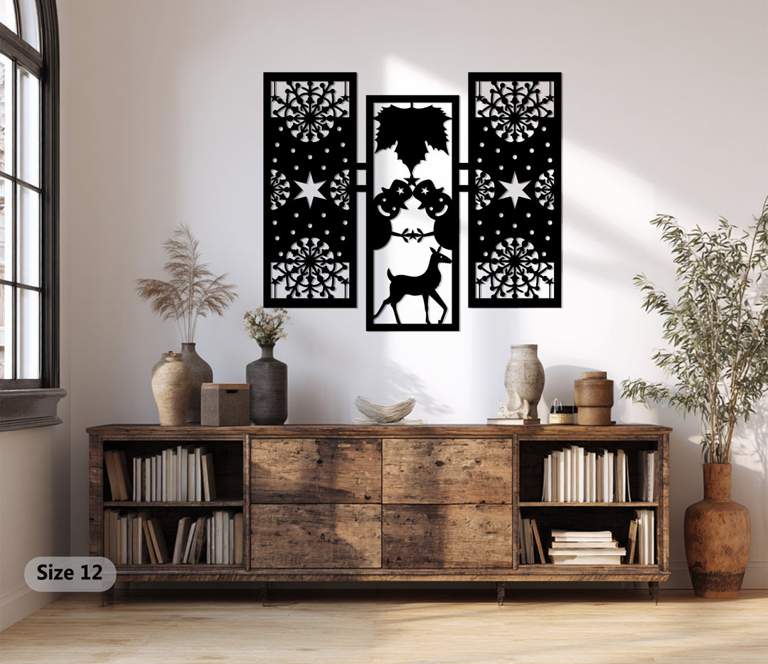 بهجة الشتاء – رجل الثلج ورنة عيد الميلاد فن جداري معدني