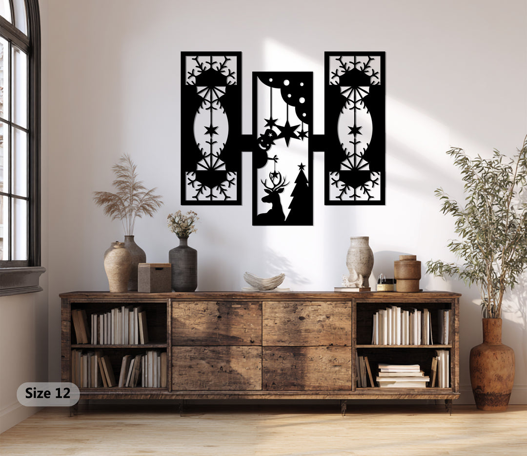 أضواء الرنة - تصميم هندسي لعيد الميلاد فن جداري معدني