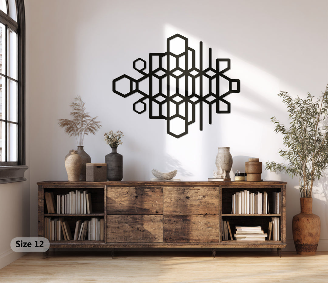 Geometric Hexagon Metal Wall Art – Modern Black Abstract Sculpture