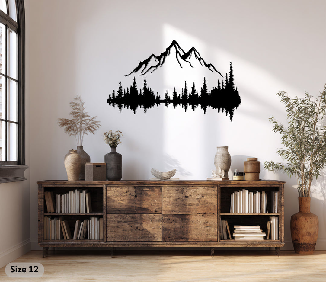 Rustic Mountain Landscape Metal Wall Art – Forest Reflection