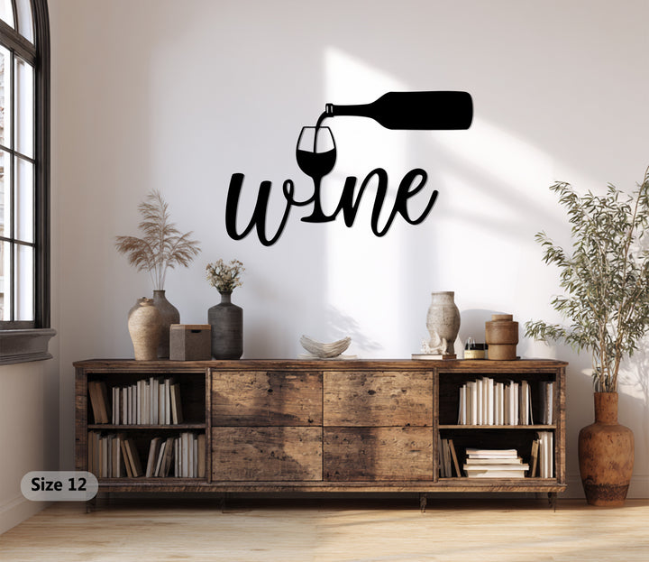 Laser-cut metal wine décor for dining room