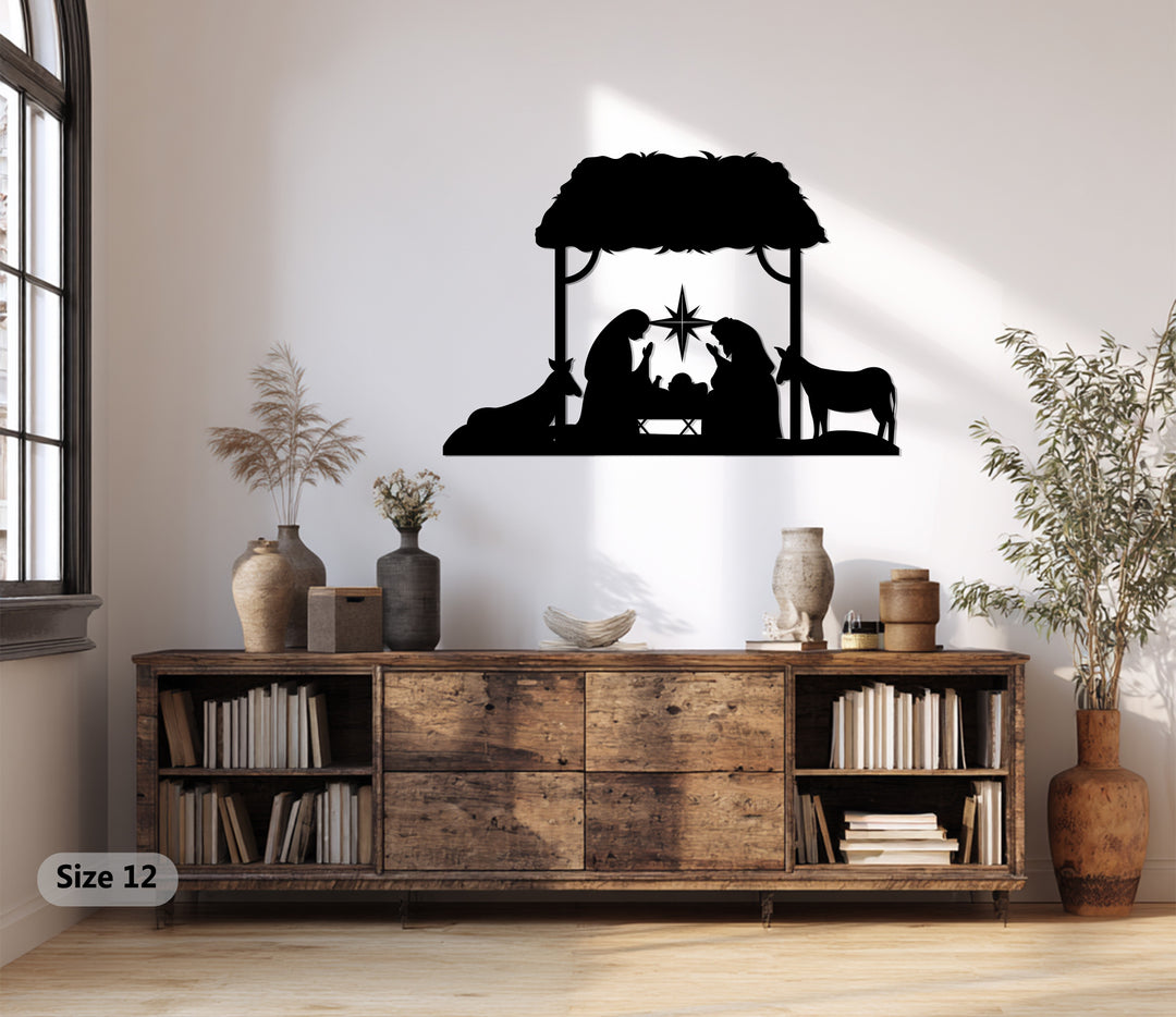 مشهد ميلاد السيد المسيح في ليلة صامتة - عيد الميلاد المجيد للعائلة المقدسة فن جداري معدني