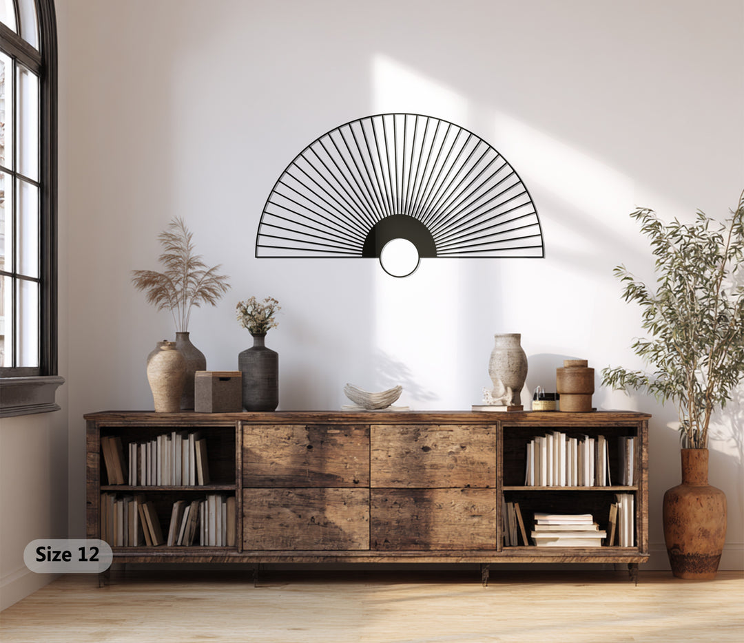 Rising Sun Fan Metal Wall Art – Minimalist Japanese-Inspired Décor