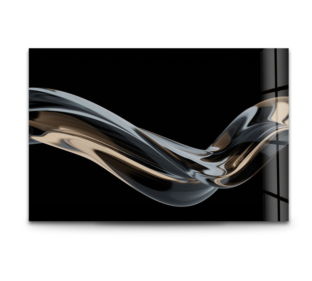 Ebony Silk Wave – Minimalist Metallic Flow Glass Wall Art
