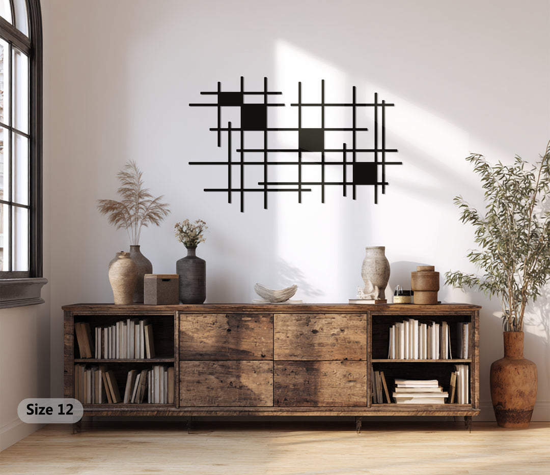 Geometric Grid Wall Art – Modern Metal Wall Decor