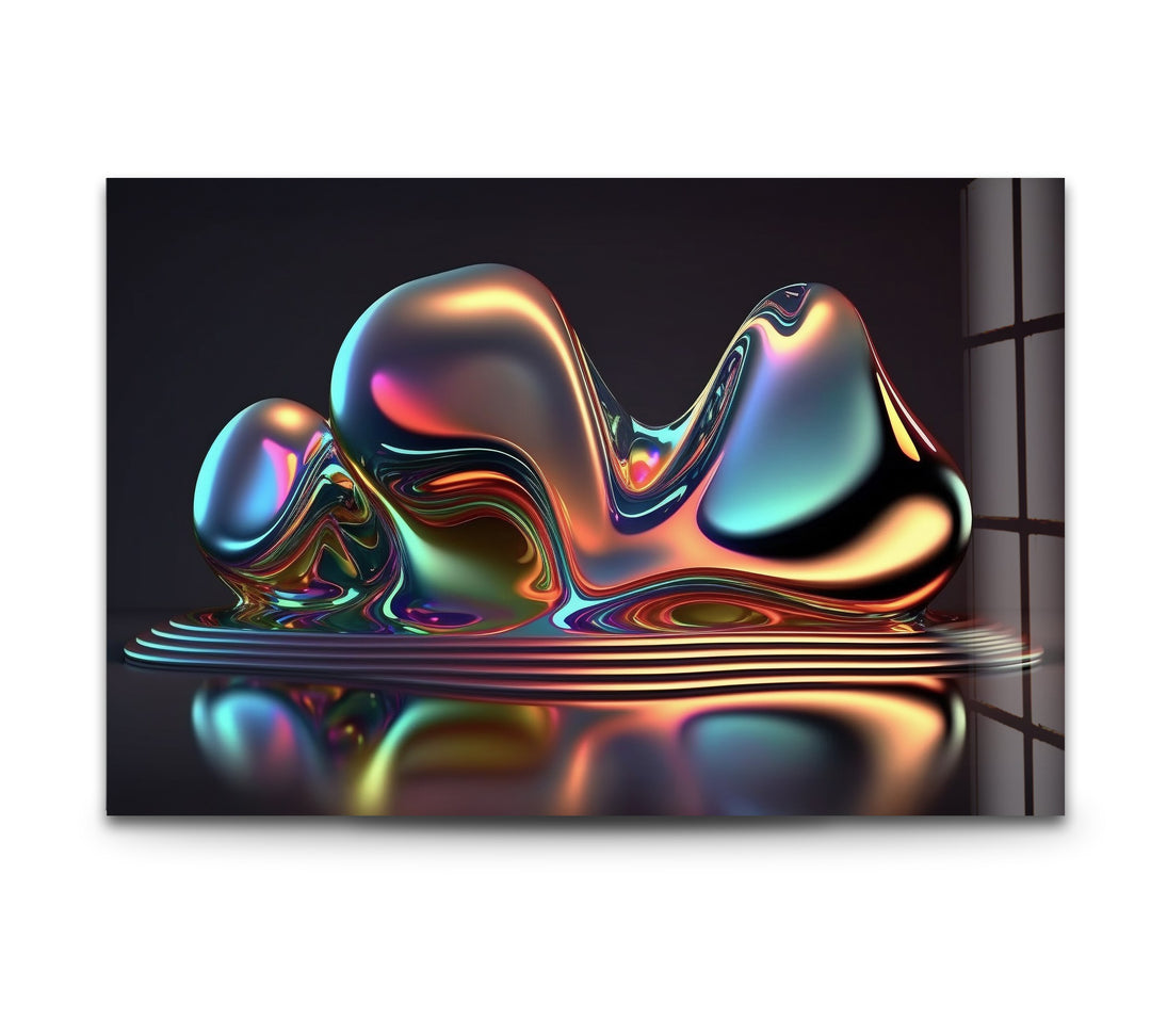 Liquid Prism Sculpture – Iridescent Chrome Form Glass Wall Art