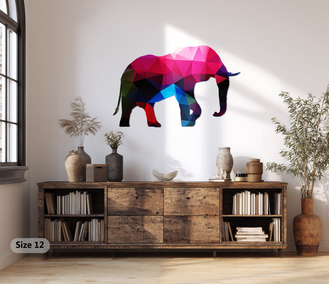 Colorful Elephant Metal Wall Art – Modern Geometric Animal Home Decor