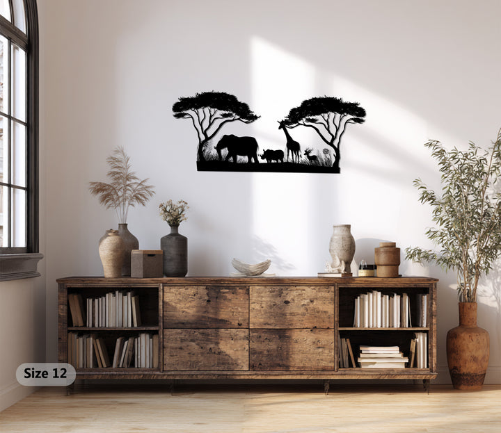 Nature and wildlife metal wall art showcasing safari scene
