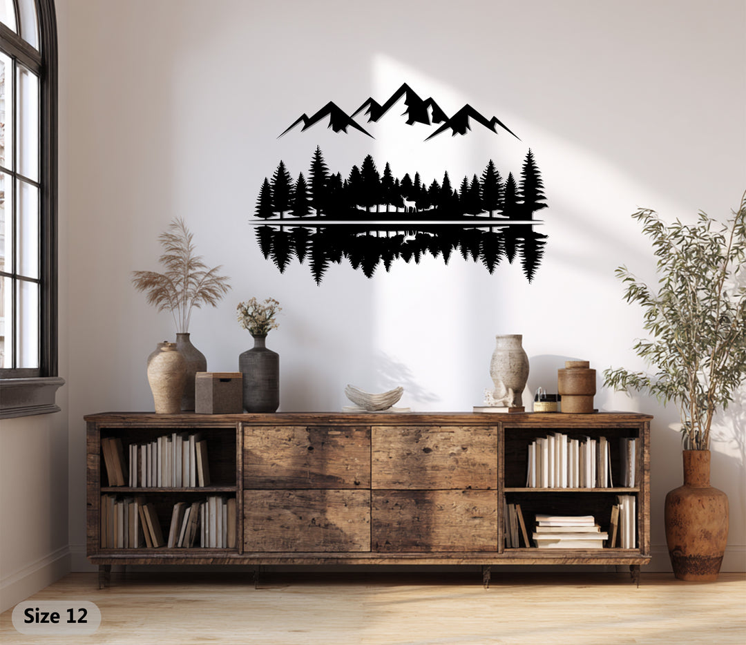 Rustic Mountain Forest Metal Wall Art – Nature Reflection Decor