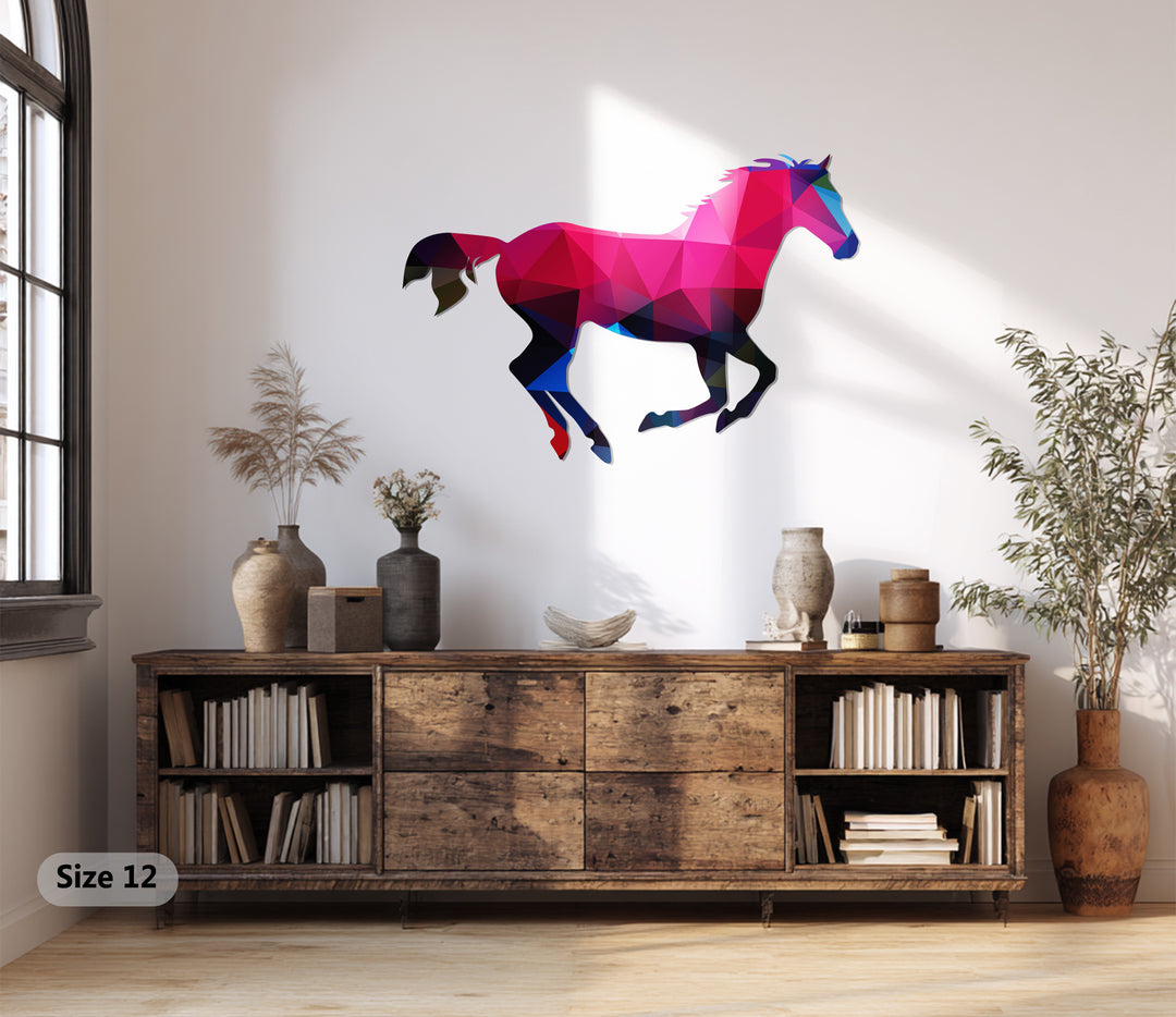 Dynamic running horse wall art – geometric metal