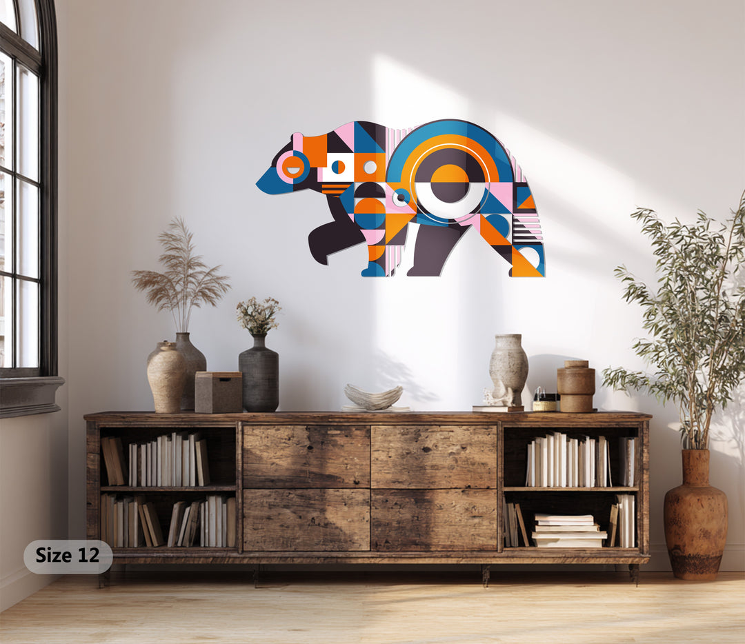 Geometric Bear Metal Wall Art – Colorful Modern Animal Home Decor