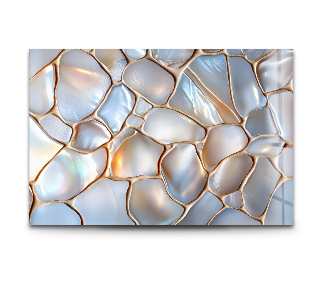 Luminous Stonescape – Iridescent Pebble Glass Wall Art