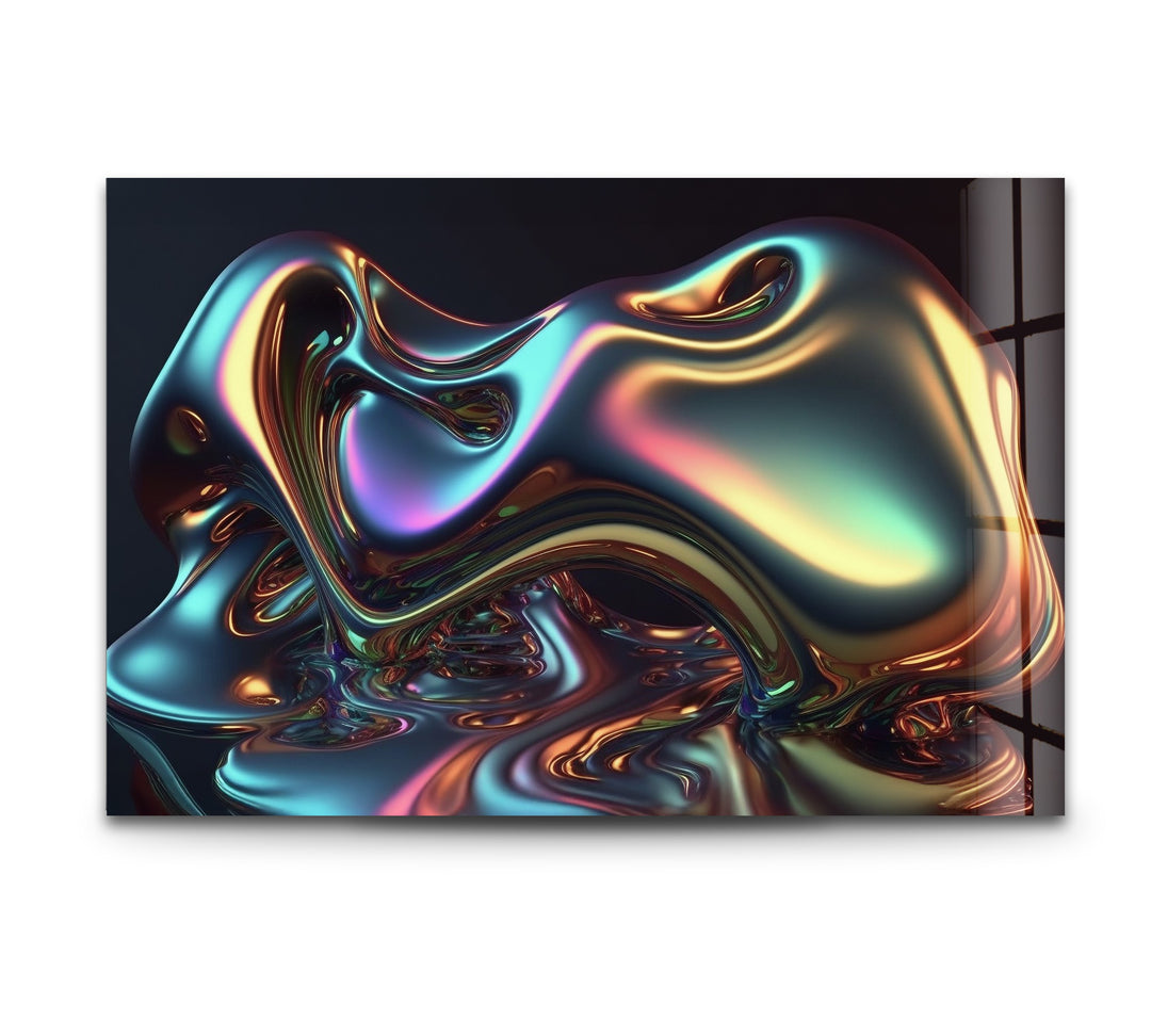 Spectrum Melt Aura – Iridescent Liquid Chrome Glass Wall Art