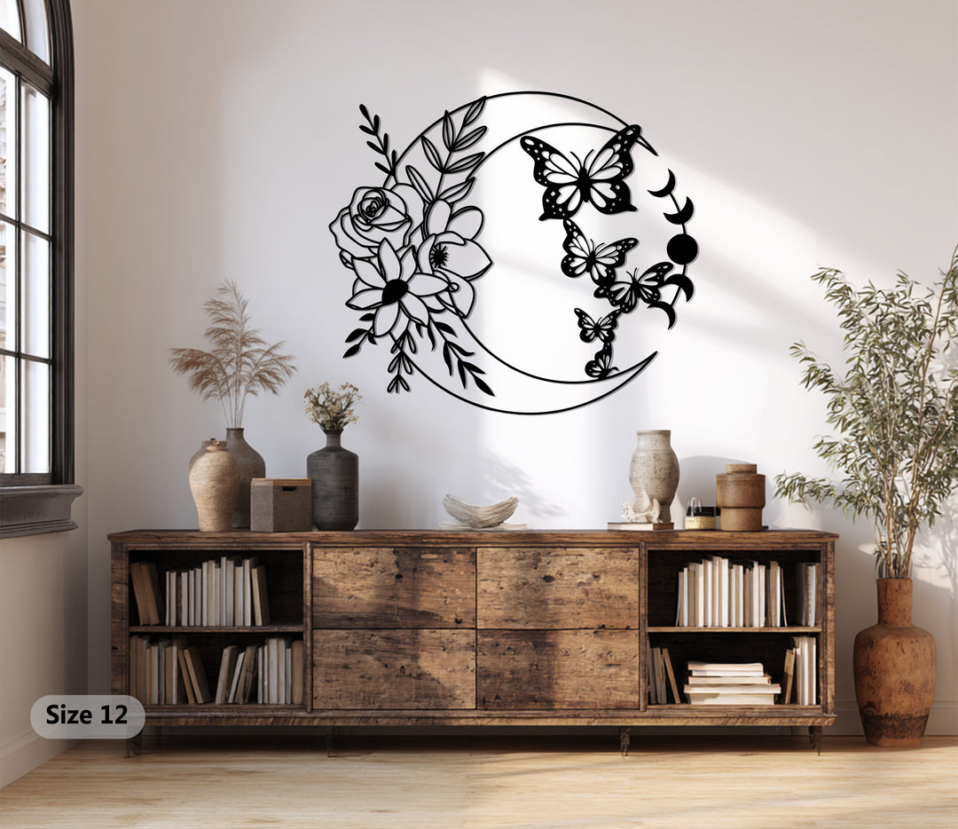 Celestial Harmony – Moon and Butterfly Metal Wall Art