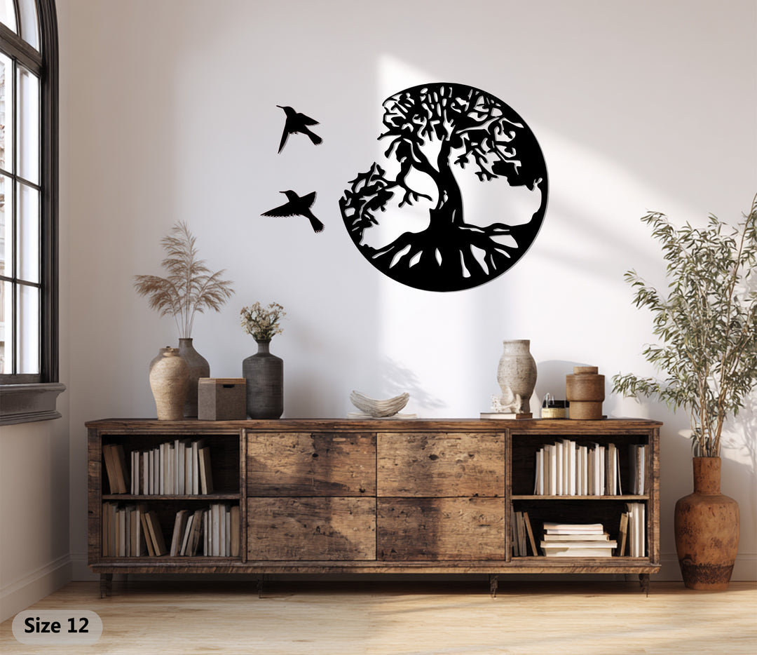 Tree of Life Circle Metal Wall Art – Nature Silhouette Decor