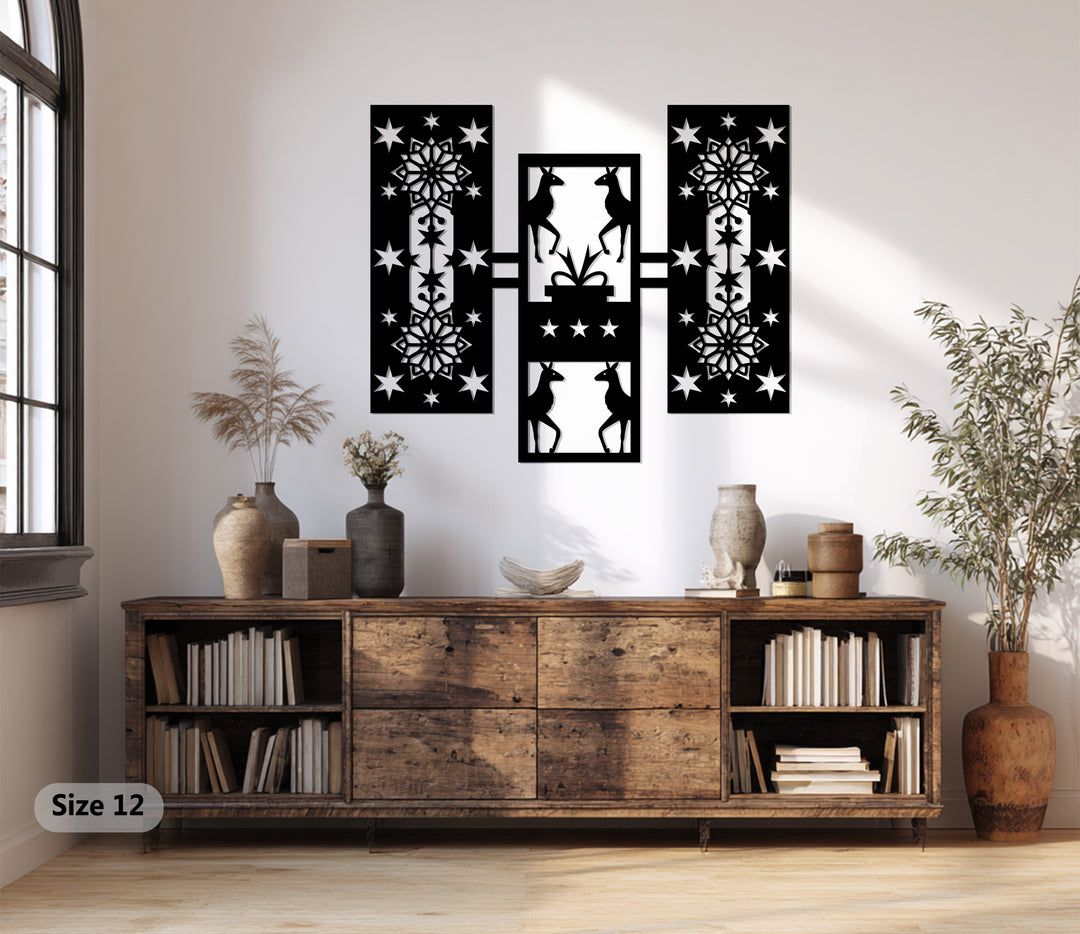 تناغم غزلان الشتاء – أشكال هندسية لعيد الميلاد فن جداري معدني