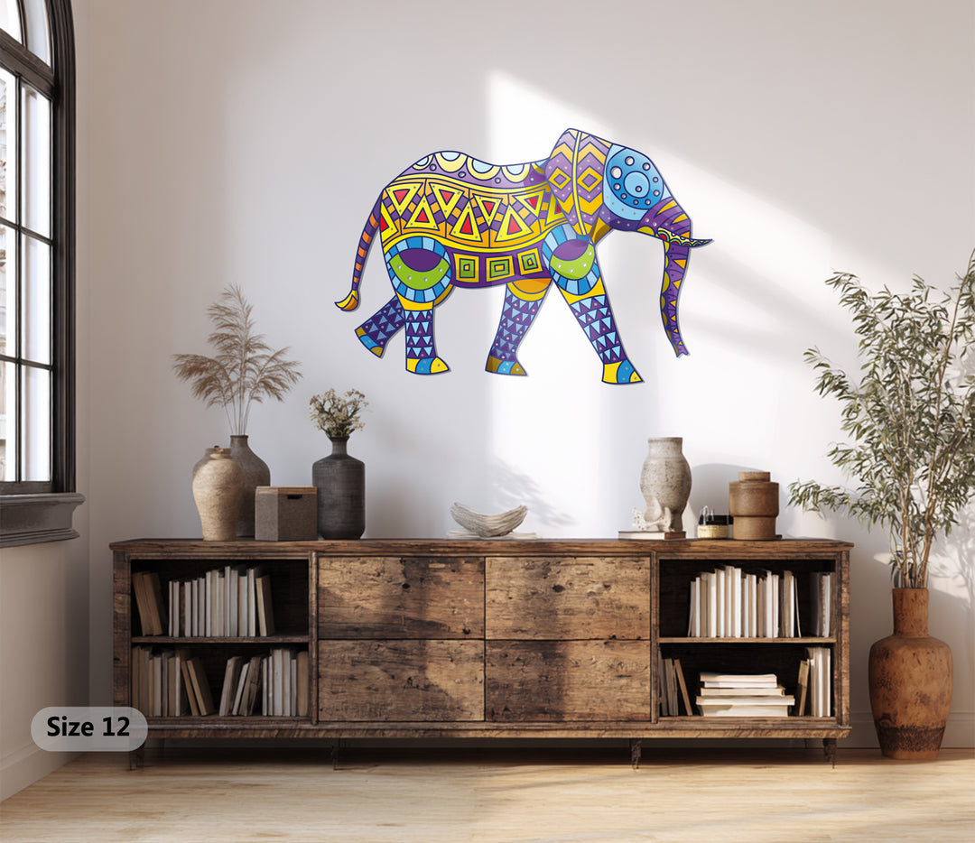 Colorful Tribal Elephant Metal Wall Art – Bohemian Animal-Inspired Home Decor