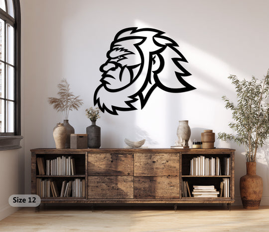 Featuring strong organic forms, this decorative metal art silhouette of a majestic lion head brings a powerful presence as a sophisticated home decoration.