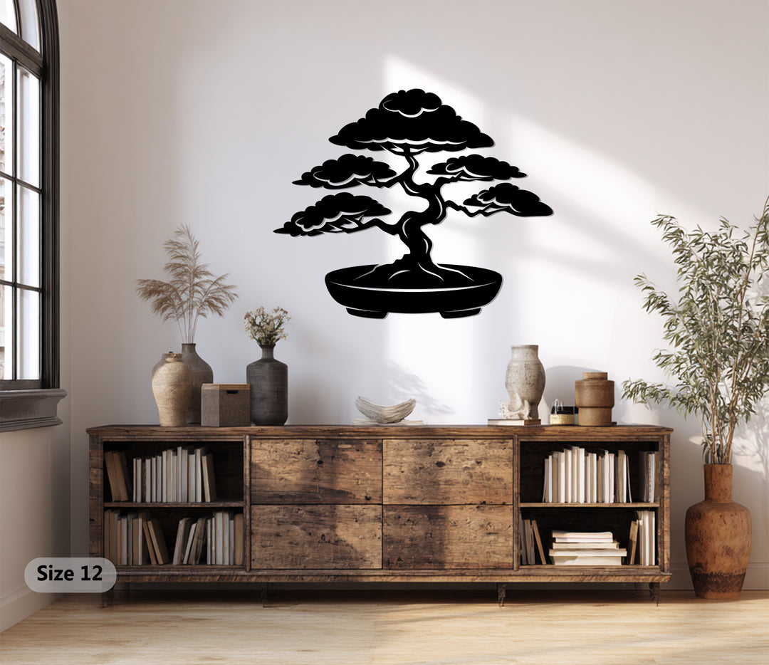 Serene Bonsai Essence – Japanese Tree Metal Wall Art