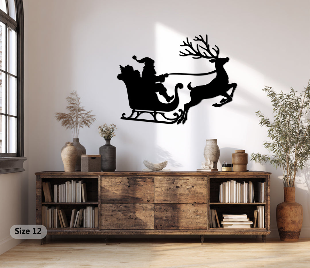 رحلة سانتا على الزلاجة – غزلان عيد الميلاد فن جداري معدني