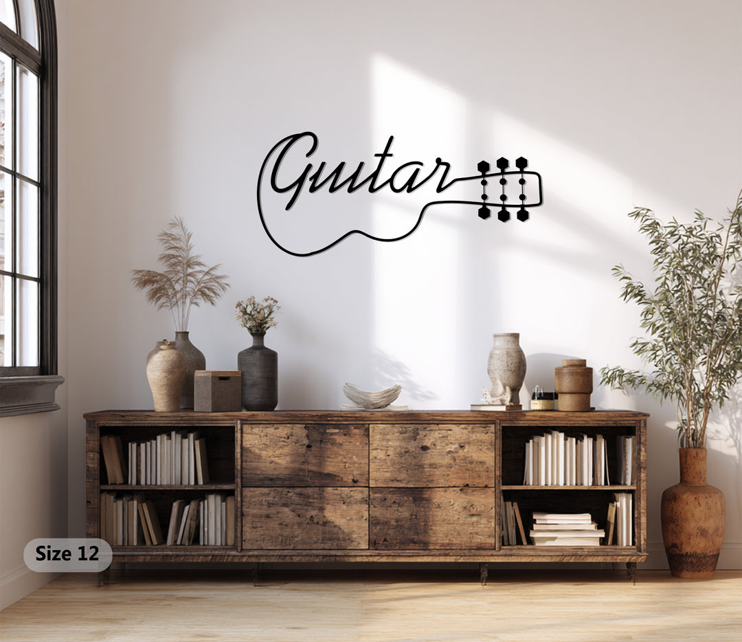 Guitar Word Art Metal Wall Decor – Modern Music-Inspired Design