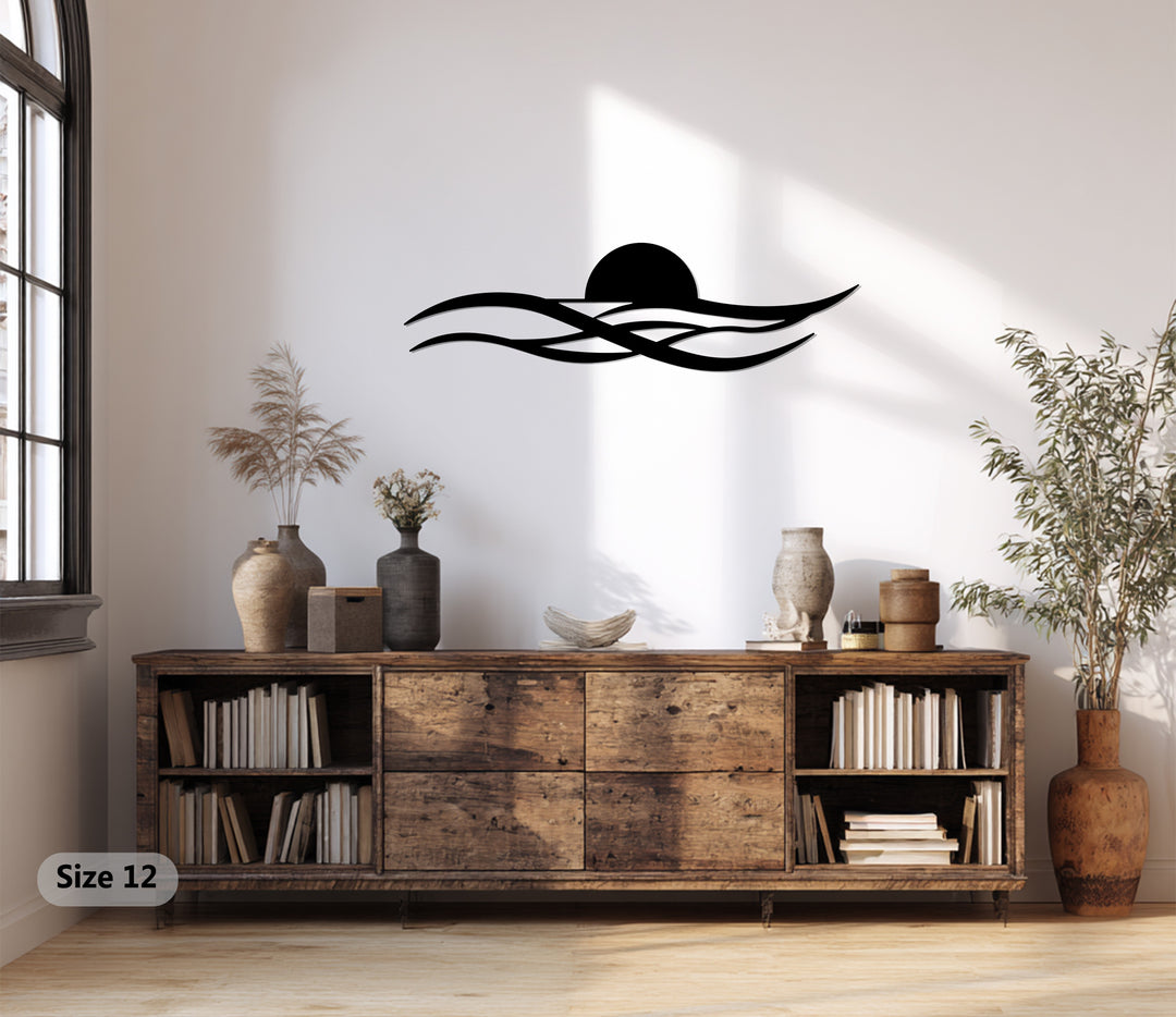 Minimal Sunset Waves Metal Wall Art – Modern Coastal Decor