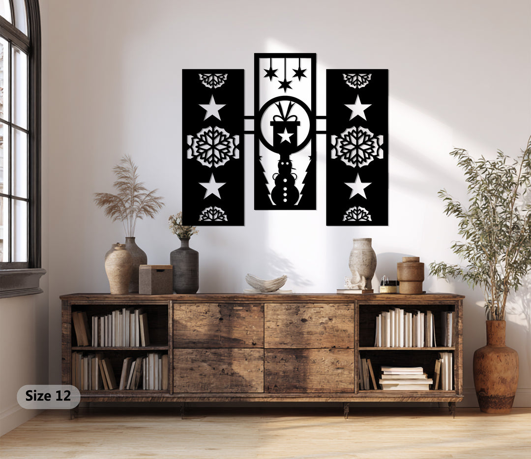 Snowman Gift Star – Christmas Geometric Metal Wall Art