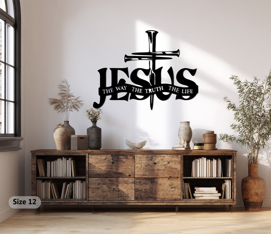 Jesus Cross Metal Wall Art – The Way, The Truth, The Life Christian Decor