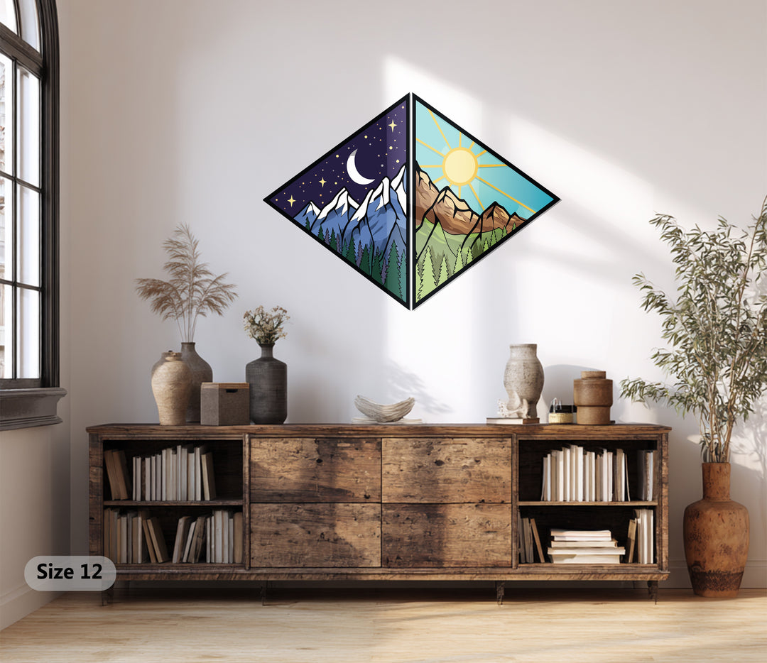 Day and Night Mountain Metal Wall Art – Dual Nature Landscape Design