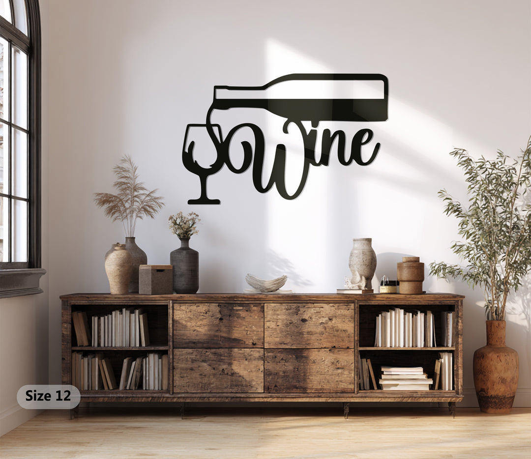 Wine Bottle & Glass – Modern Metal Wall Art