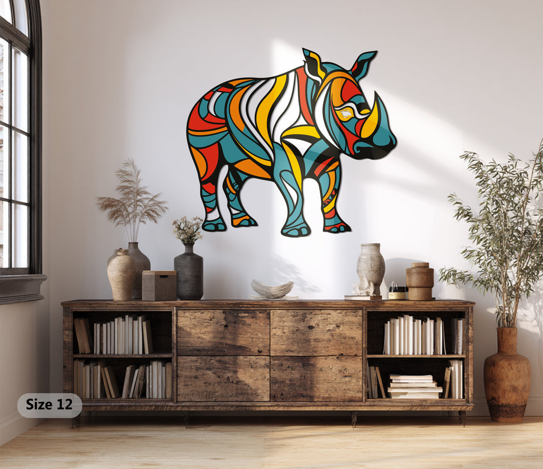 Abstract Rhino Metal Wall Art – Vibrant Geometric Animal Decor