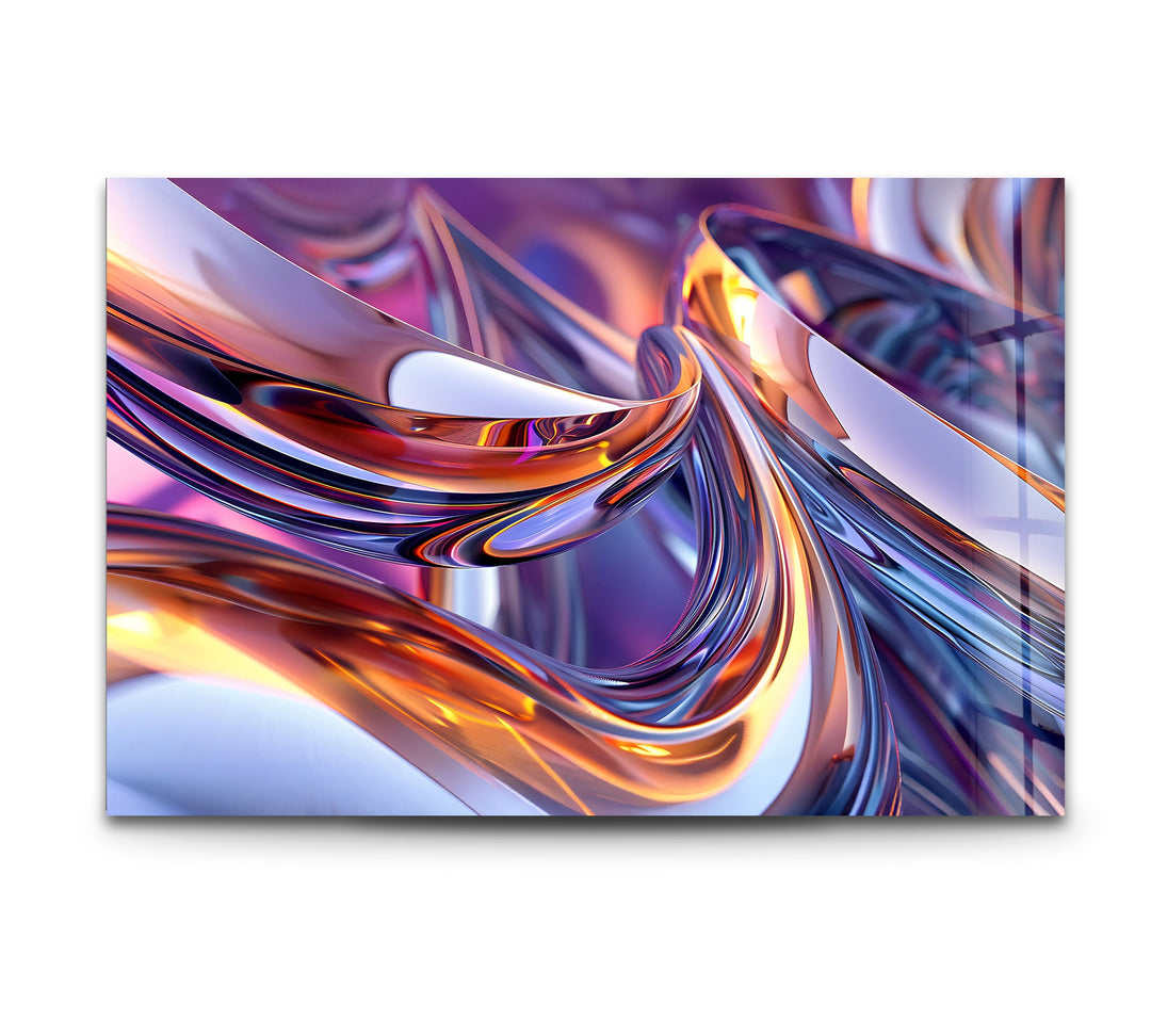 Prismatic Ribbon Fusion – Abstract Chrome Swirl Glass Wall Art