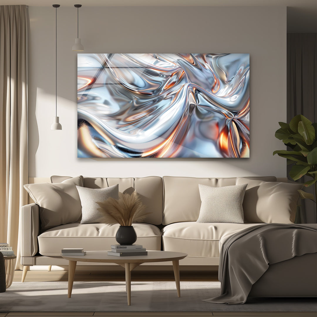 Luminous Steel Drift – Abstract Chrome Silver Glass Wall Art
