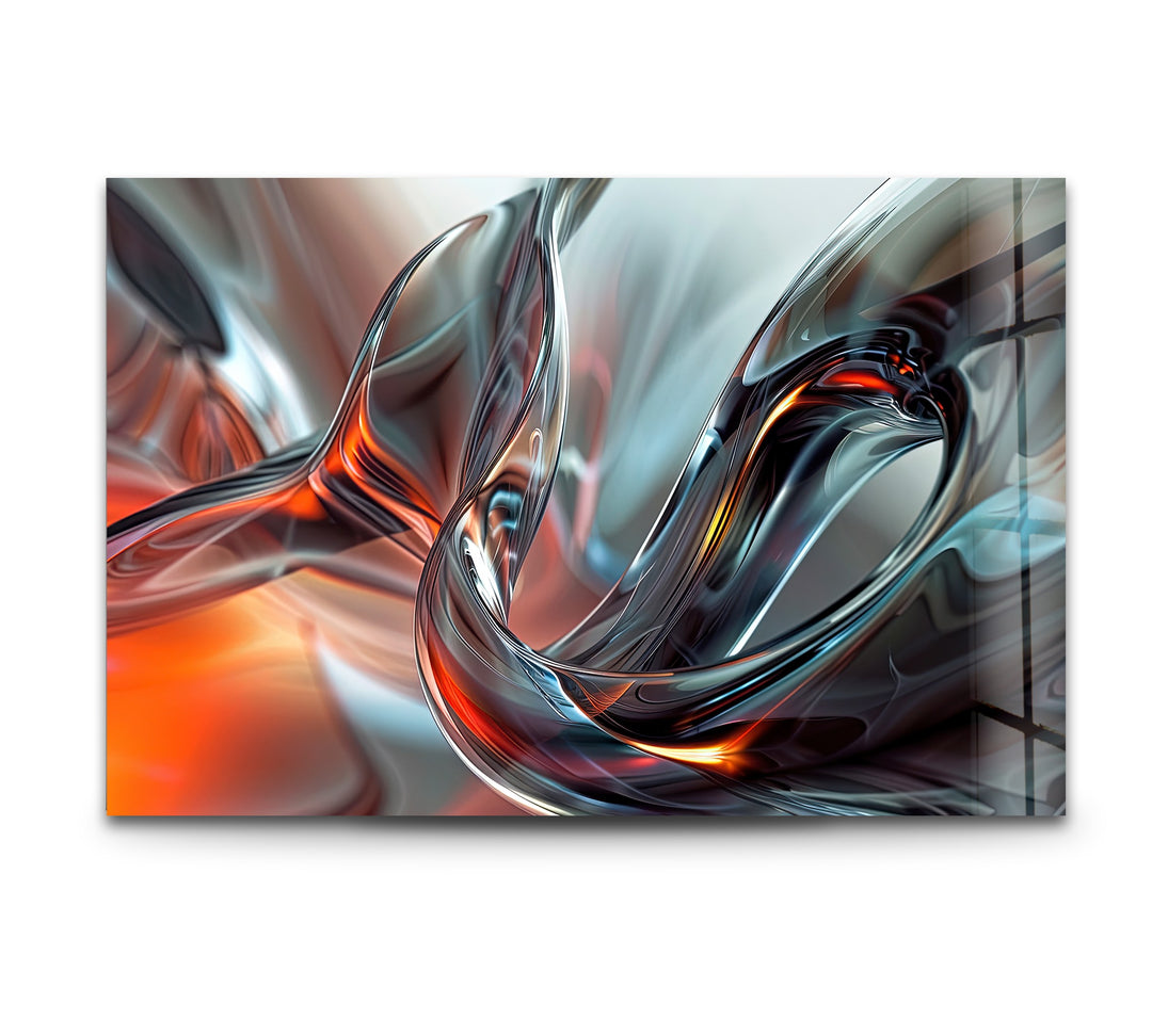 Emberwave Crystal Motion – Abstract Chrome & Fire Glass Wall Art