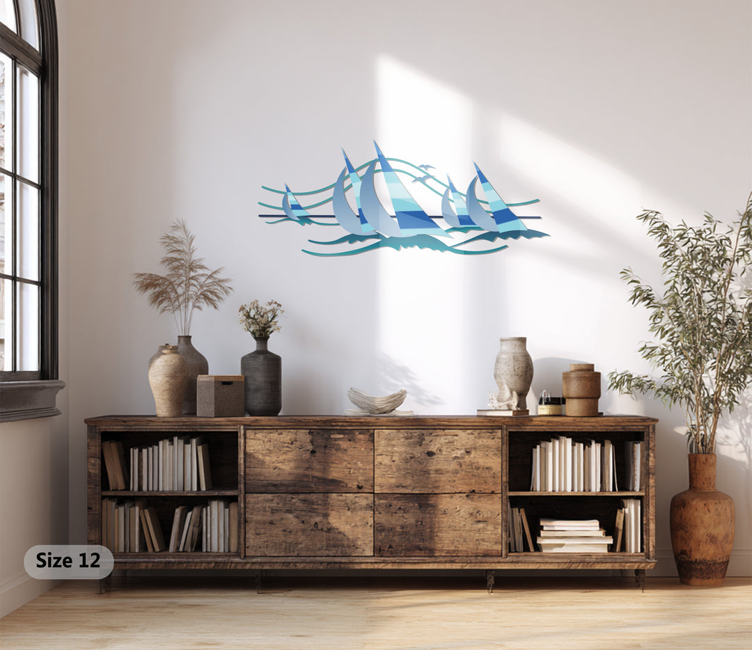 Sailing Harmony Metal Wall Art – Modern Blue Nautical Decor